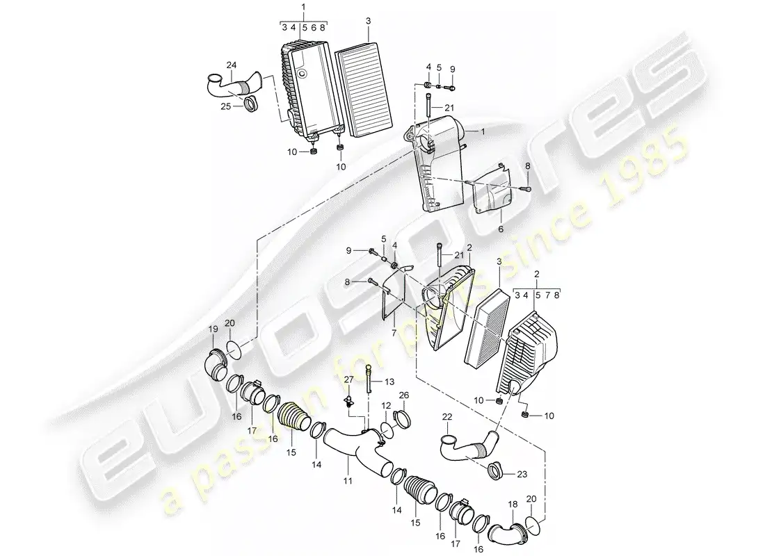porsche 2009 (cayenne e1 9pa) air cleaner system part diagram