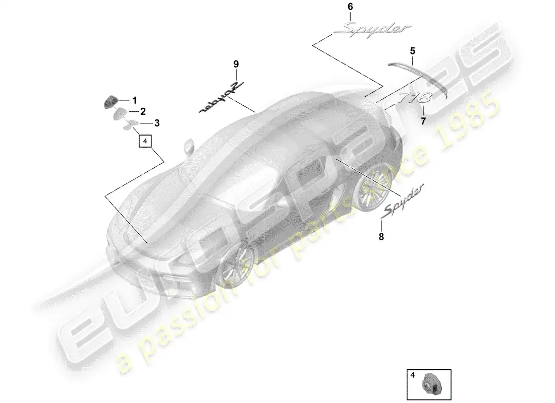 porsche 2019 (718 boxster spyder) nameplates parts diagram