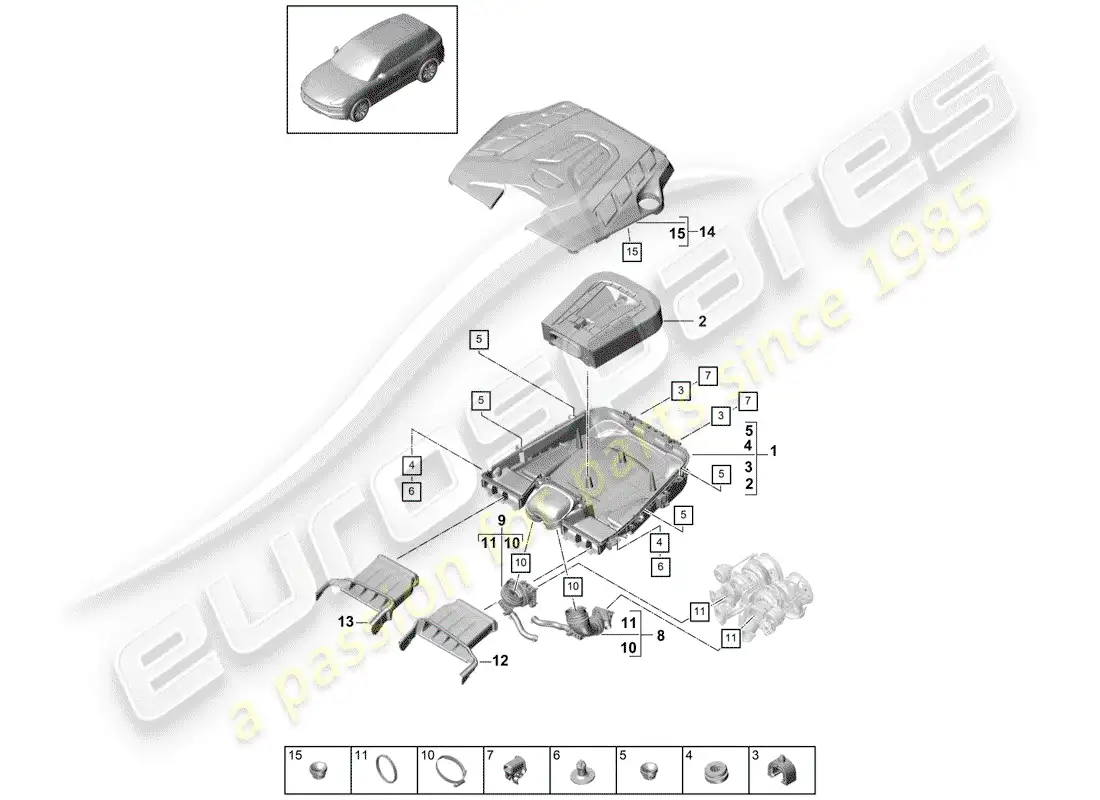 porsche 2020 (cayenne e3 9ya/9yb) air cleaner with connecting part diagram