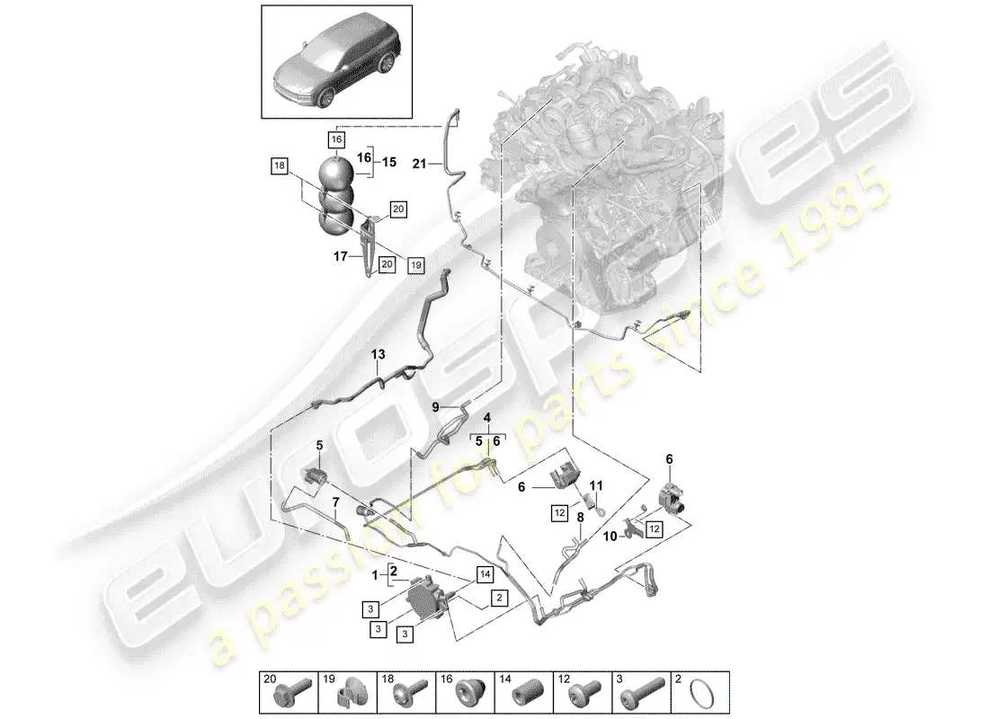 porsche 2020 (cayenne e3 9ya/9yb) vacuum system part diagram