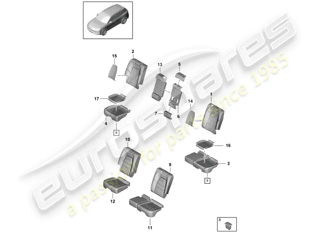 porsche 2020 (cayenne e3 9ya/9yb) seat part diagram