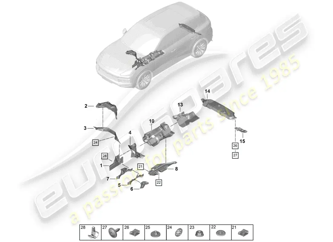 porsche 2020 (cayenne e3 9ya/9yb) heat deflector parts diagram