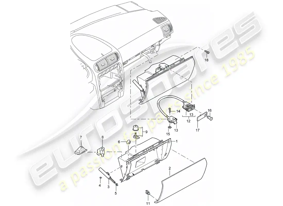 porsche 2009 (cayenne e1 9pa) glove box part diagram
