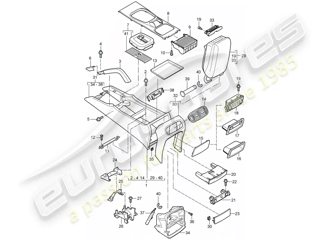 porsche 2009 (cayenne e1 9pa) center console part diagram
