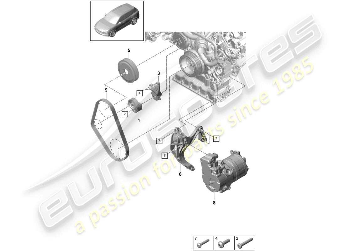 porsche 2022 (cayenne e3 9ya/9yb) poly-v-belt belt tensioner damper part diagram