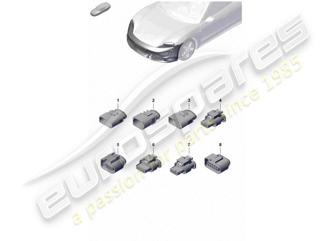 porsche 2022 (taycan 9j1-1) connector housing front for bumper and lighting part diagram
