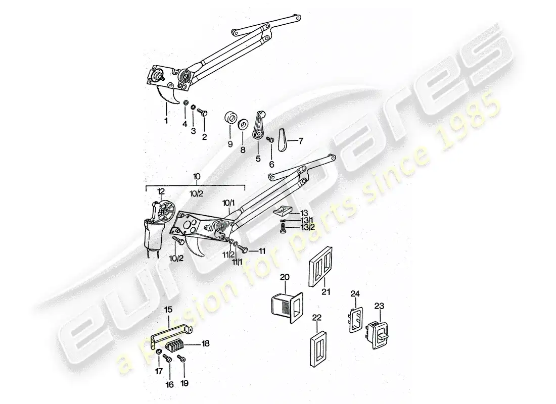 porsche 1975 (911 turbo) window regulator parts diagram