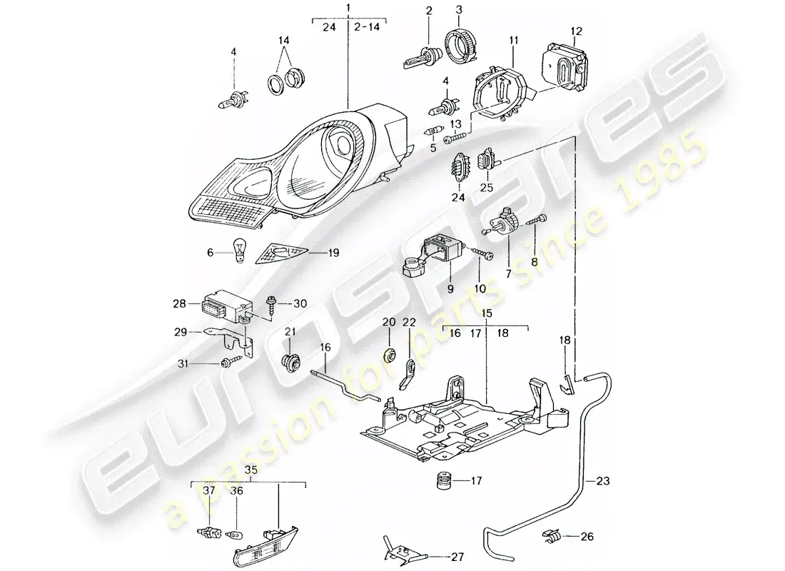 porsche 2004 (986 boxster) headlamp - turn signal repeater - d - mj 1999>> parts diagram