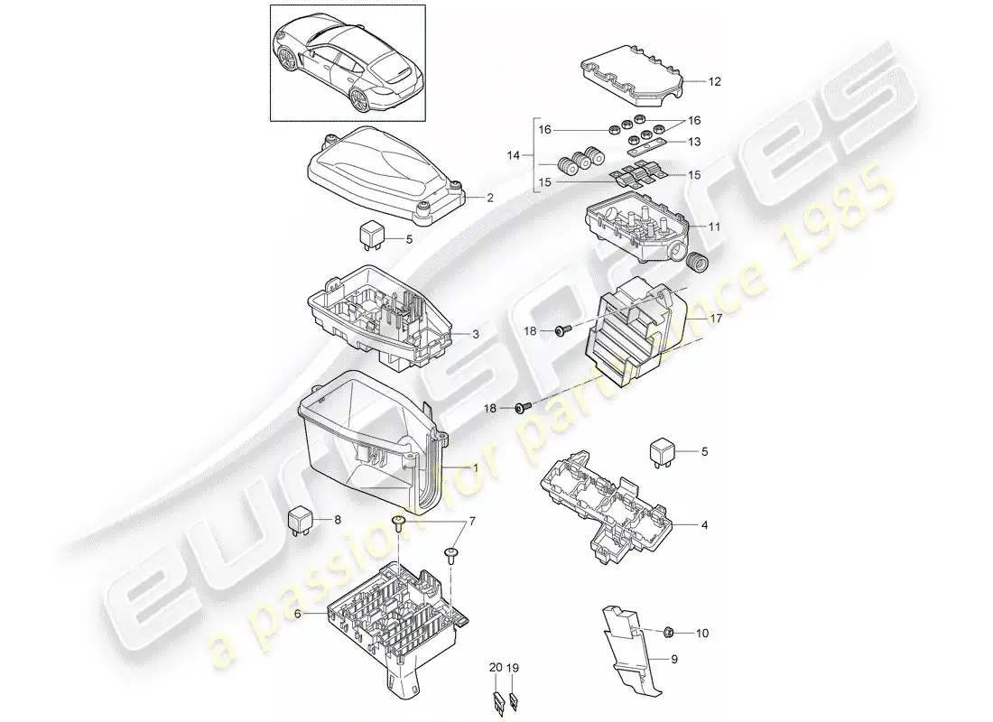 porsche 2010 (panamera 970) fuse box/relay plate parts diagram