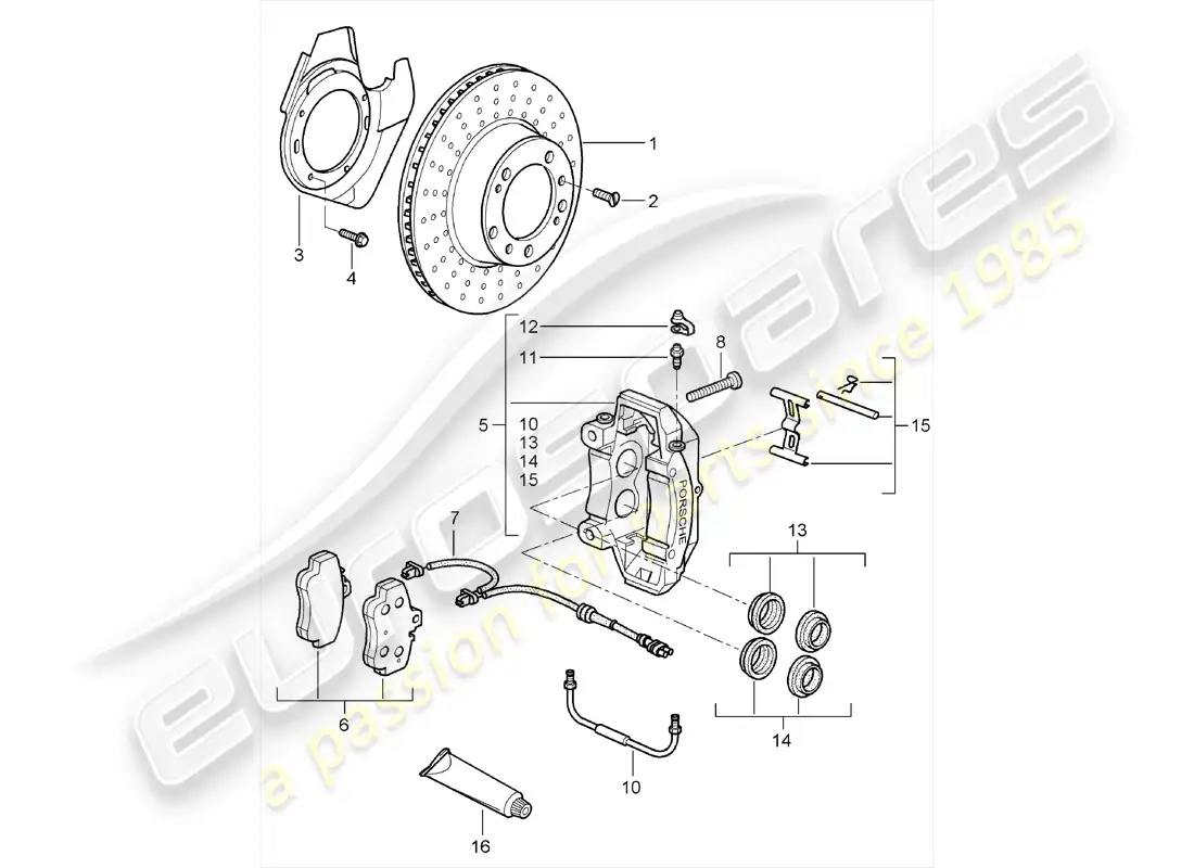 porsche 2012 (987 cayman) disc brakes parts diagram