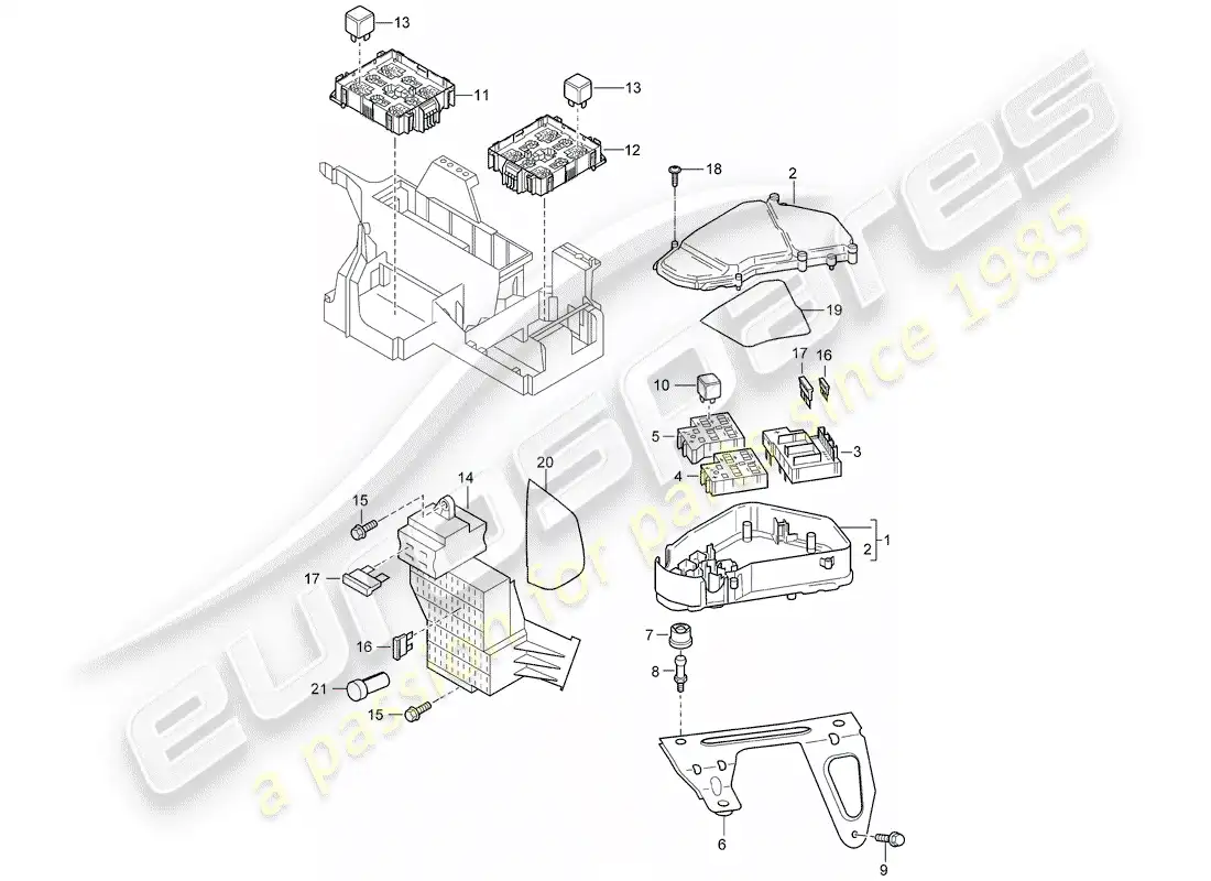 porsche 2007 (cayenne e1 9pa) fuse box/relay plate parts diagram