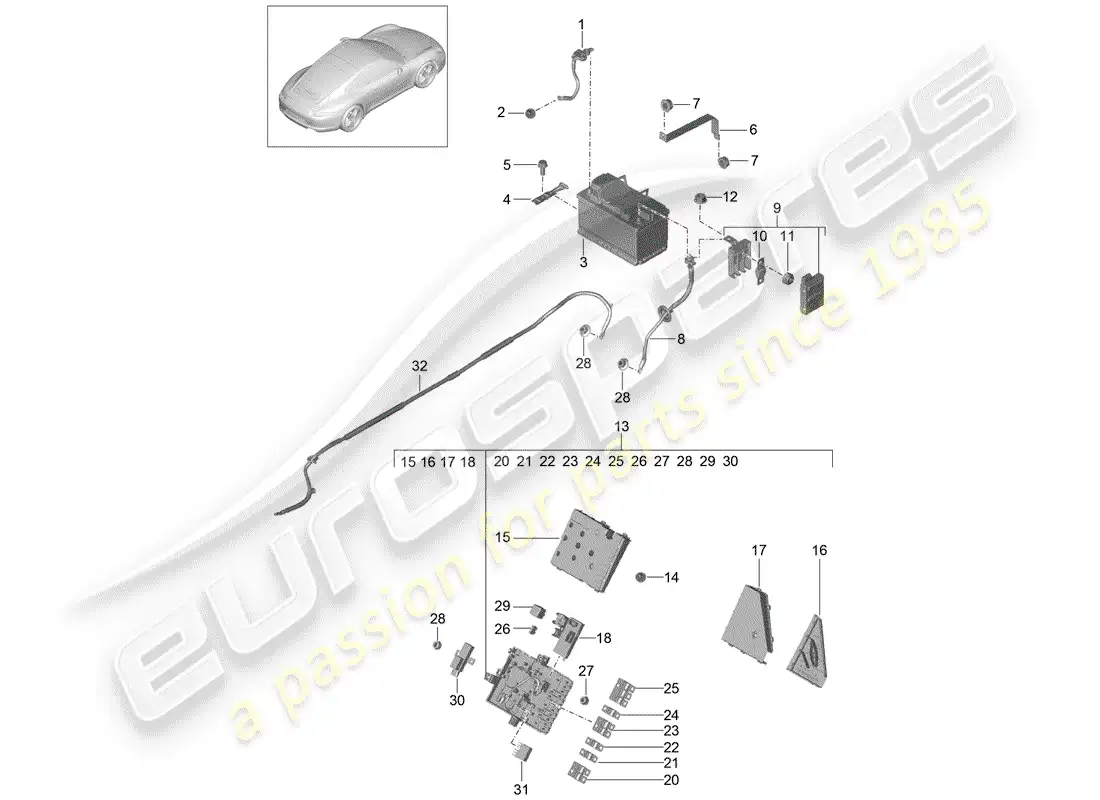 porsche 2013 (991-1) battery parts diagram