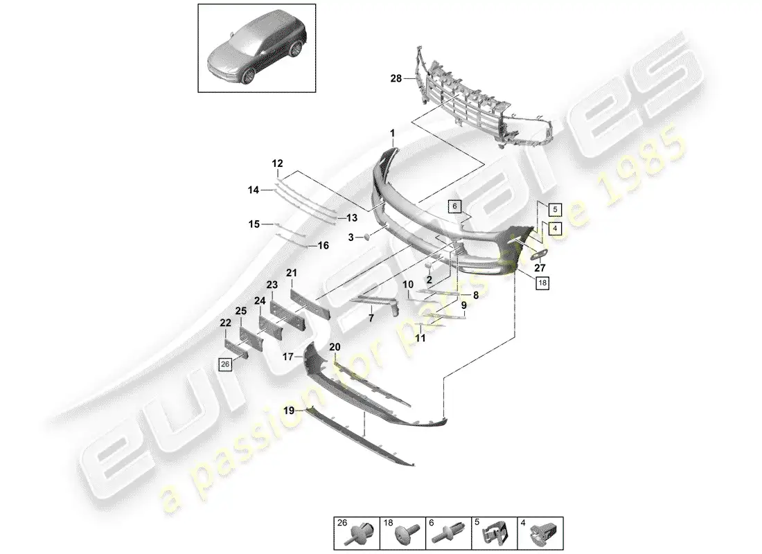 porsche 2020 (cayenne e3 9ya/9yb) bumper parts diagram
