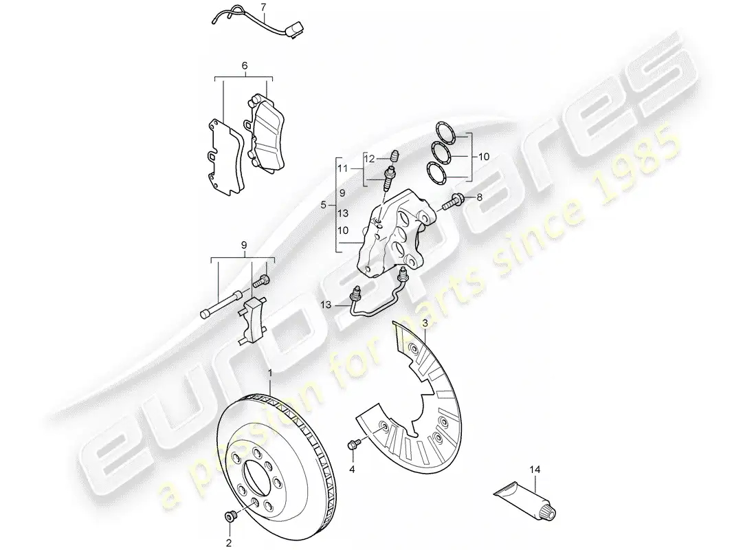 porsche 2008 (cayenne e1 9pa) disc brakes parts diagram