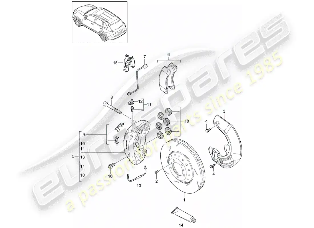 porsche 2011 (cayenne e2 92a) disc brakes parts diagram