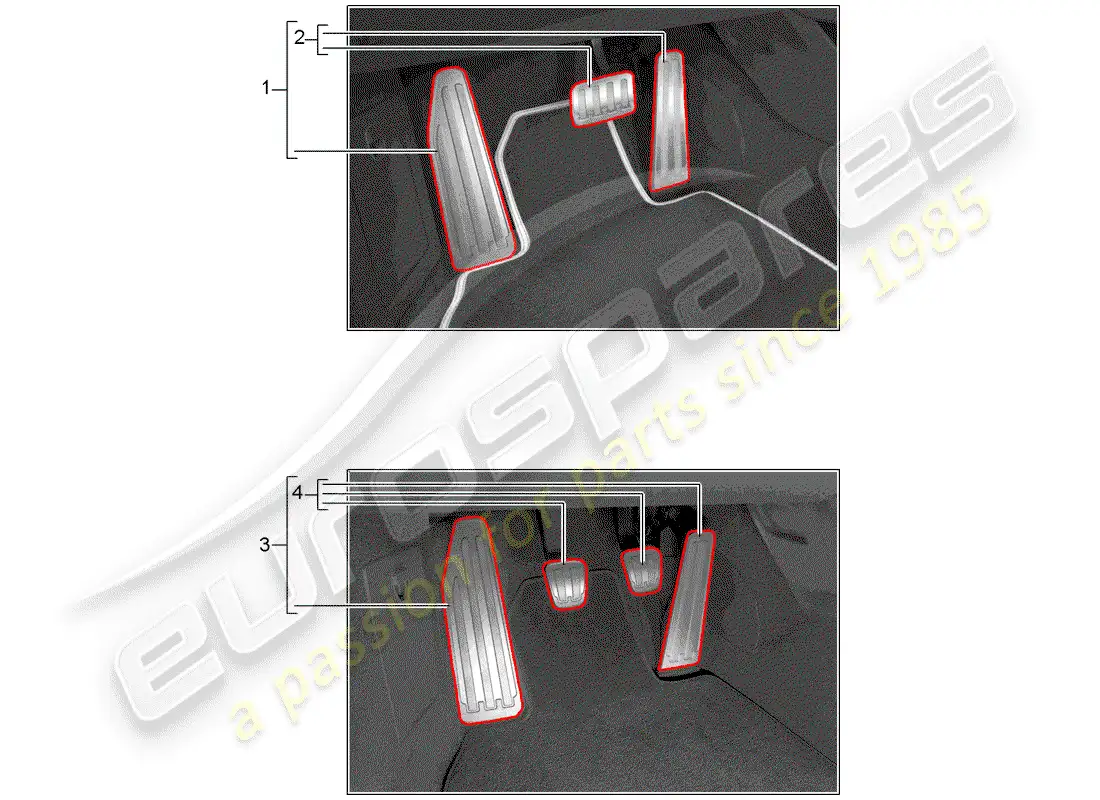 porsche 2019 (tequipment 98x/99x) pedal cap parts diagram