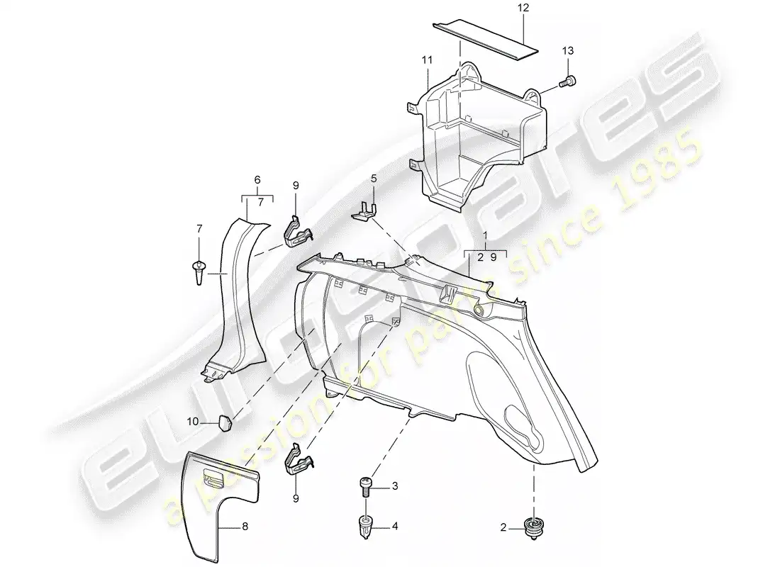 porsche 2009 (cayenne e1 9pa) side trim panel part diagram