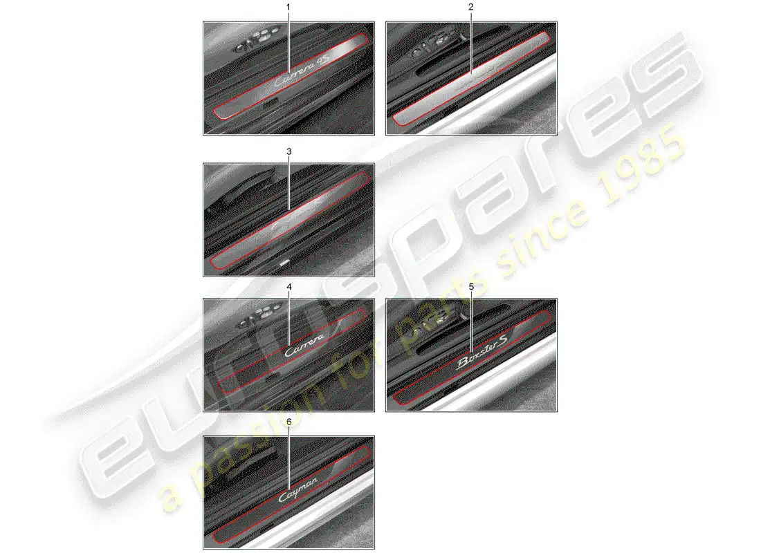 porsche 2020 (tequipment 98x/99x) scuff plate - sill panel part diagram