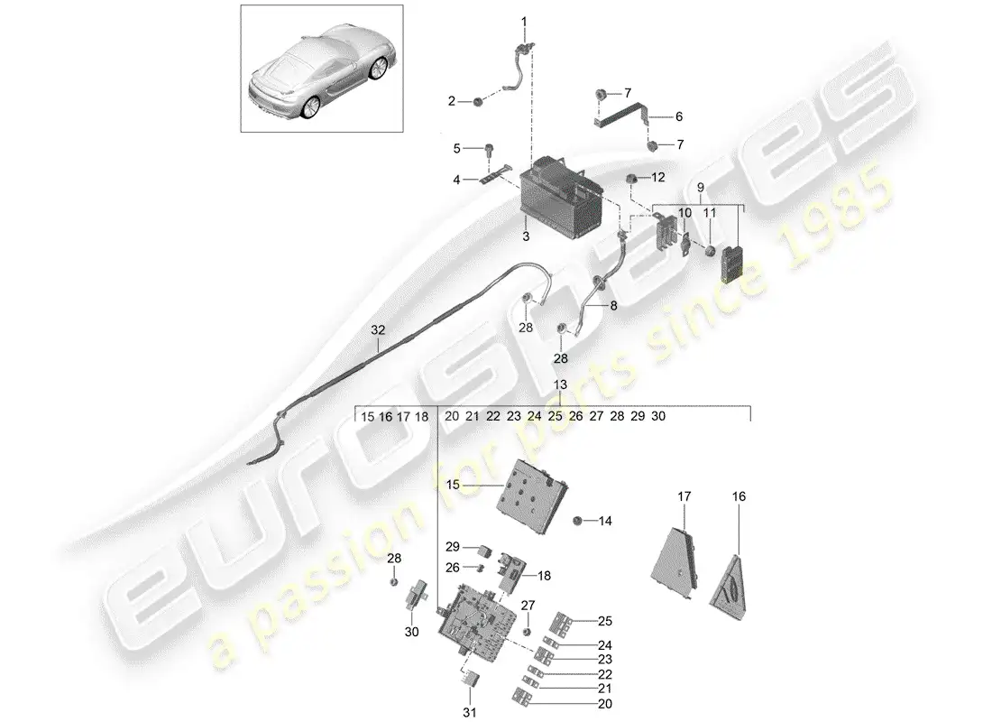 porsche 2016 (981 cayman gt4) battery parts diagram