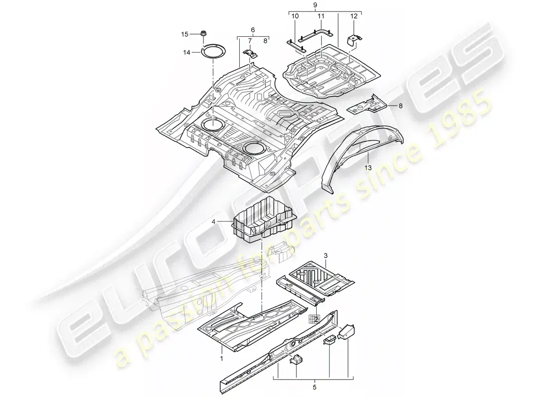 porsche 2009 (cayenne e1 9pa) floor part diagram