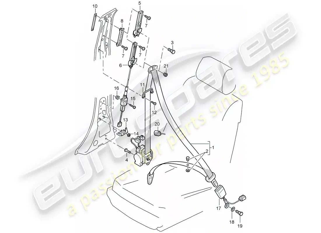porsche 2009 (cayenne e1 9pa) seat belt part diagram