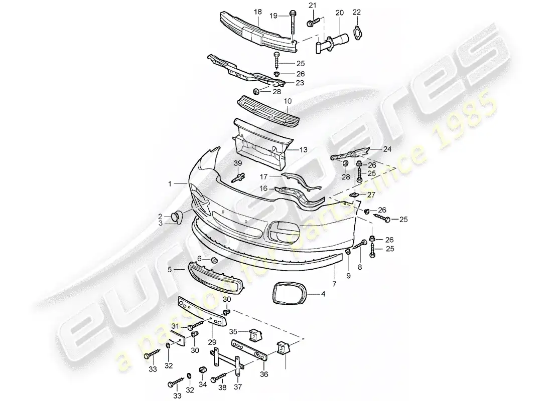 porsche 2001 (996 turbo / gt2) bumper parts diagram