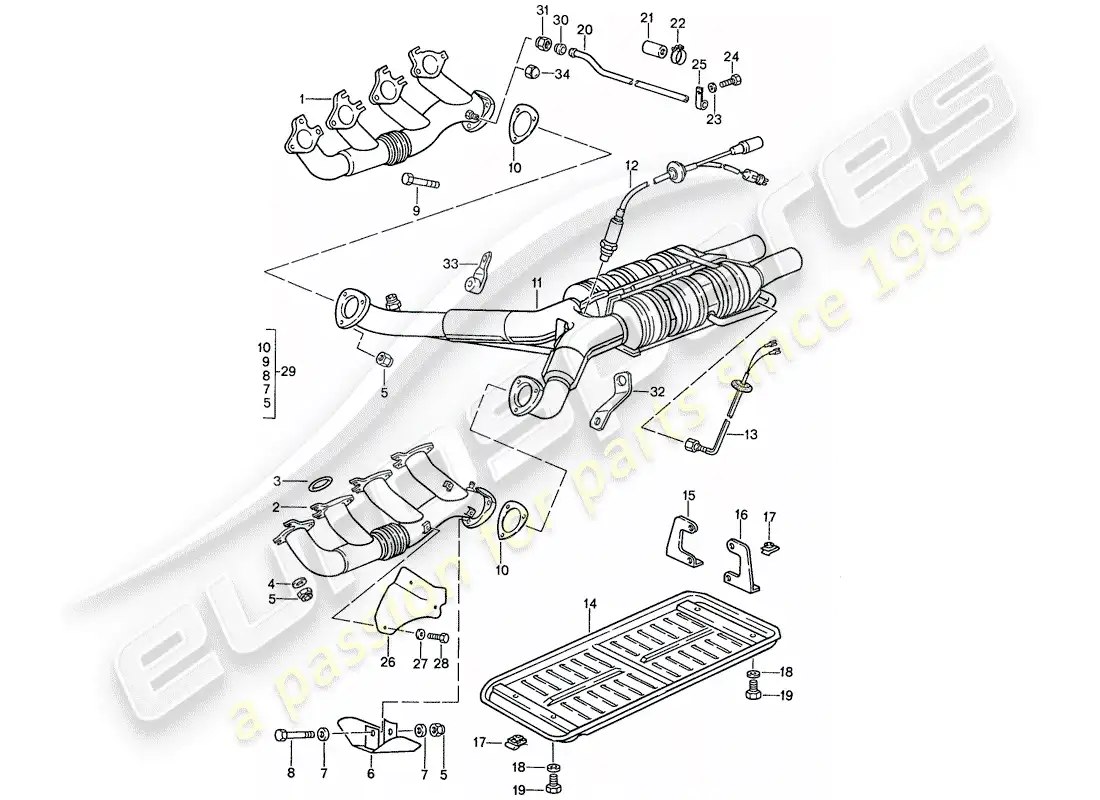 porsche 1990 (928) exhaust system - catalyst parts diagram