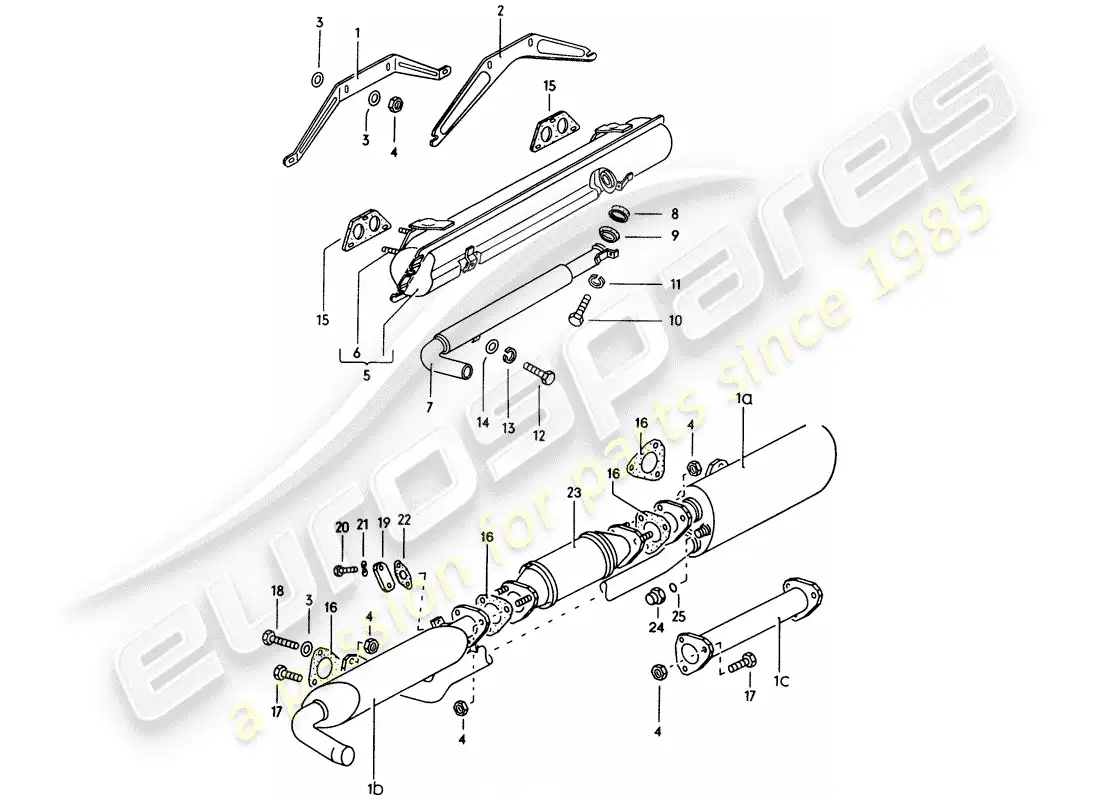 porsche 1970 (914) exhaust system - silencer parts diagram