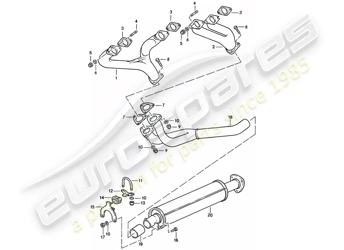 porsche 1984 (944) exhaust system - exhaust silencer, front parts diagram