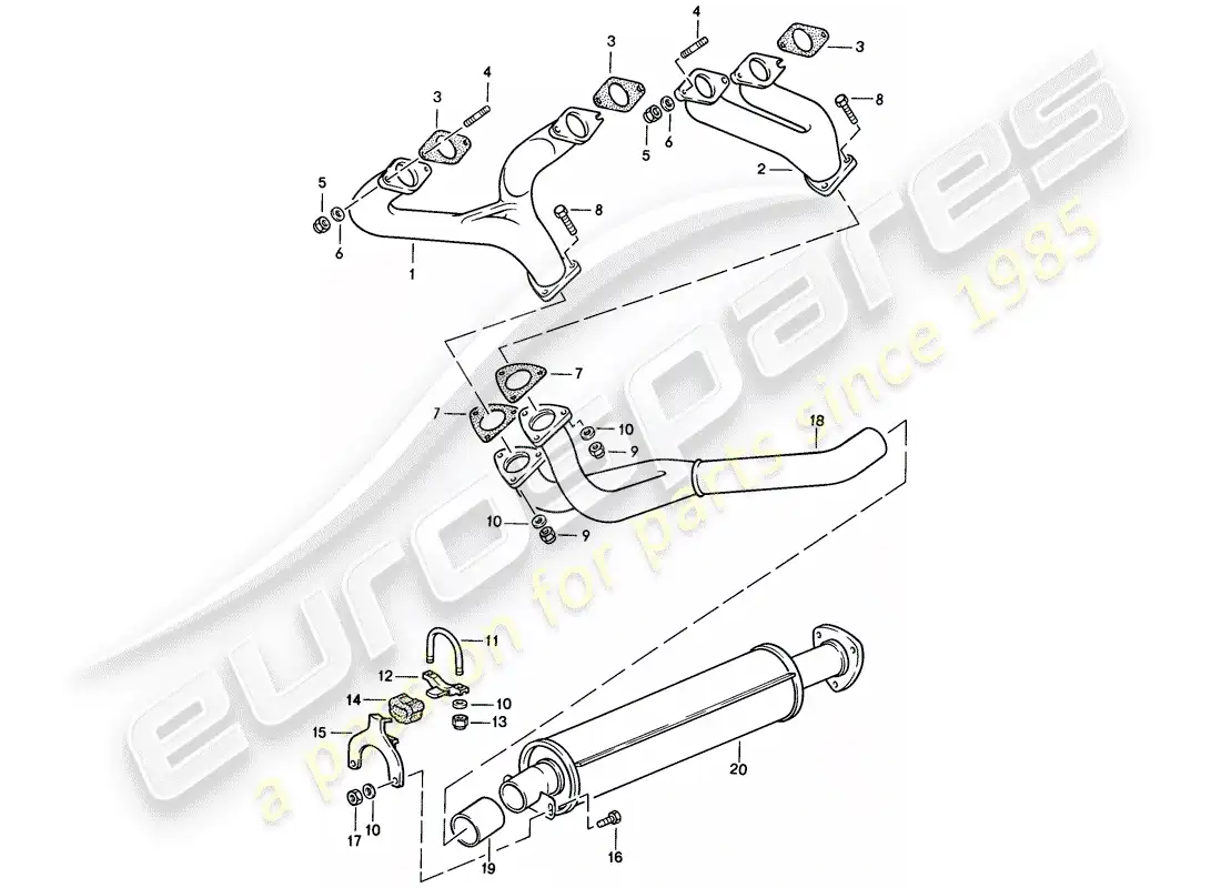 porsche 1986 (944) exhaust system - exhaust silencer, front parts diagram