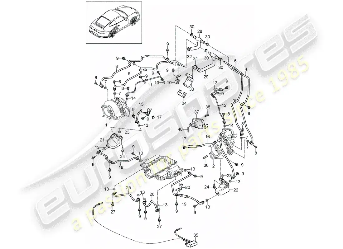 porsche 2012 (997-2 turbo / gt2 rs) exhaust gas turbocharger parts diagram