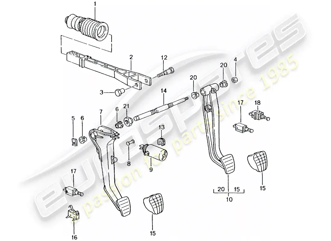 porsche 2003 (996 turbo / gt2) pedals parts diagram