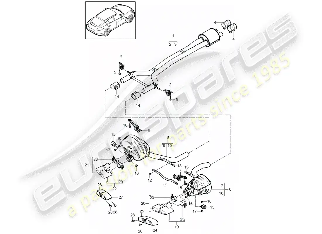 porsche 2011 (panamera 970) exhaust system parts diagram