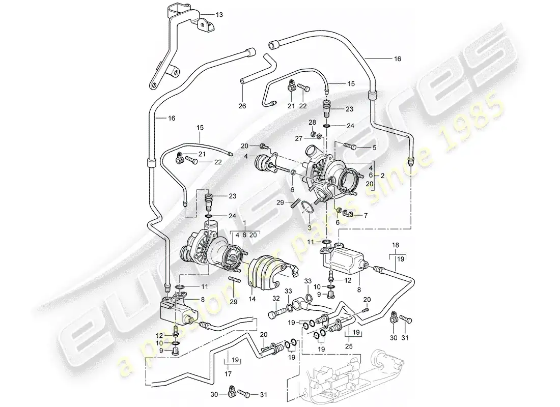 porsche 2001 (996 turbo / gt2) exhaust gas turbocharger - oil pipe - for - exhaust gas turbocharger parts diagram
