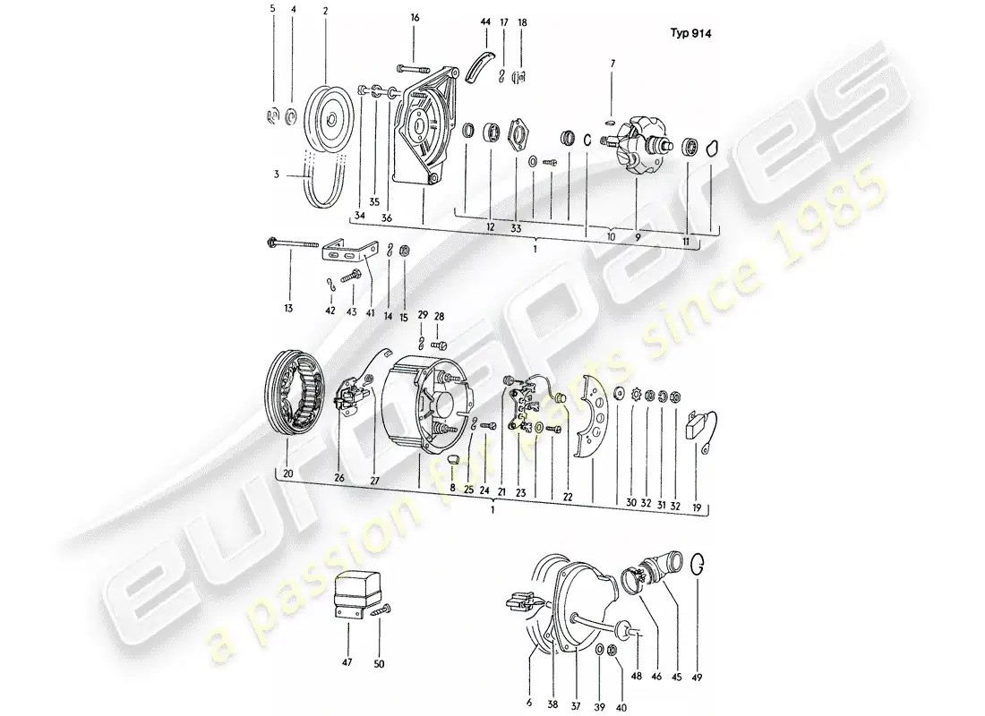 porsche 1974 (914) alternator - single parts part diagram