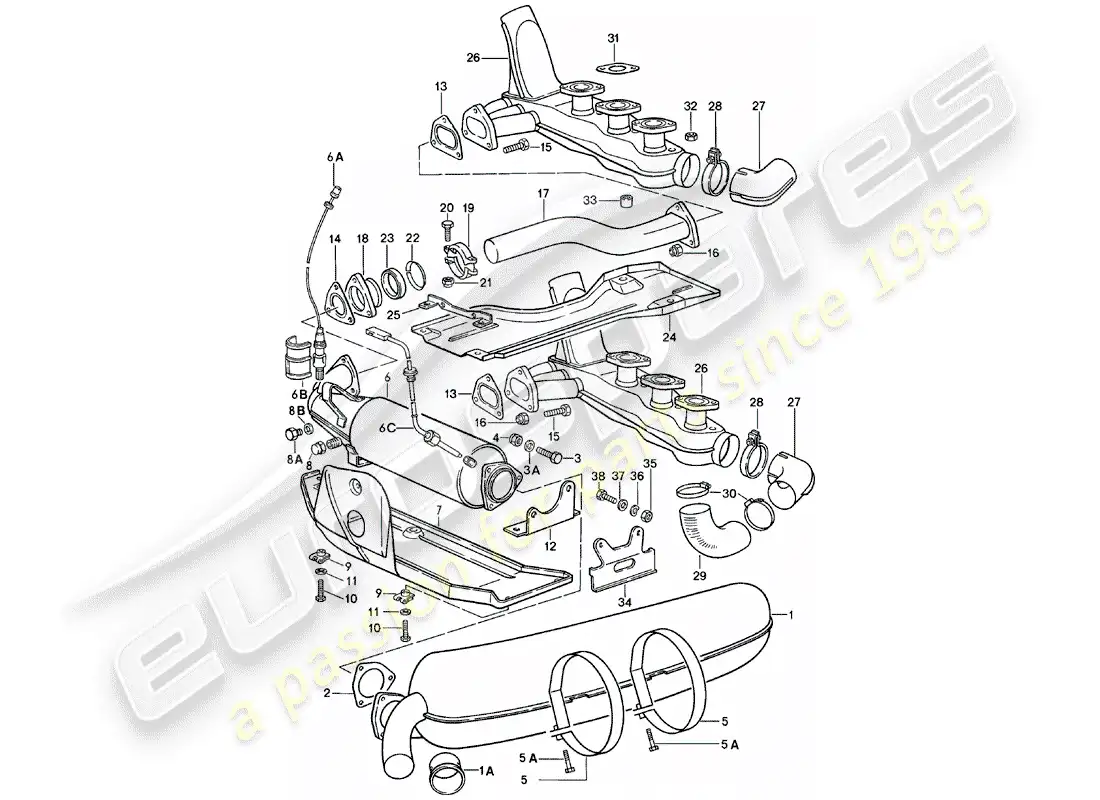 porsche 1979 (911) exhaust system parts diagram