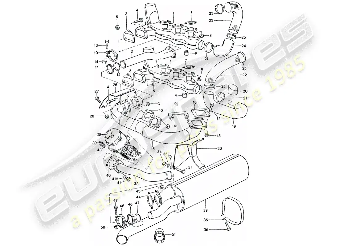 porsche 1975 (911 turbo) exhaust system parts diagram