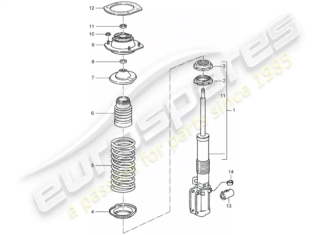 porsche 1996 (993) suspension - shock absorber strut - new design - see technical information - group 4 - nr. 145/15 - nr. 7/16 - modification - accessories - attention parts diagram