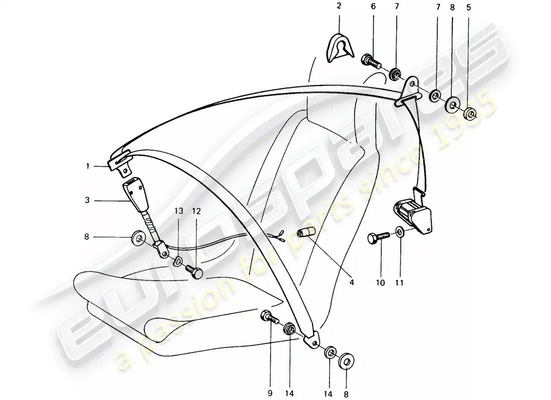 porsche 1974 (914) seat belt part diagram