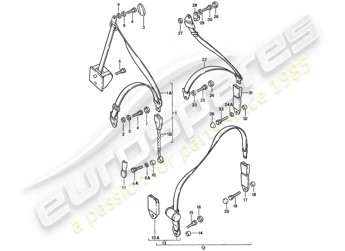 porsche 1977 (924) seat belt parts diagram