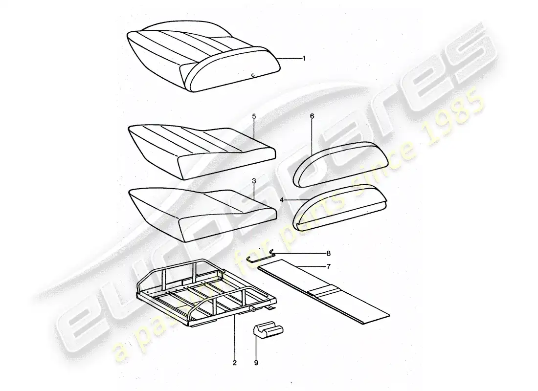 porsche 1975 (911 turbo) sports seat - seat cushion - single parts parts diagram
