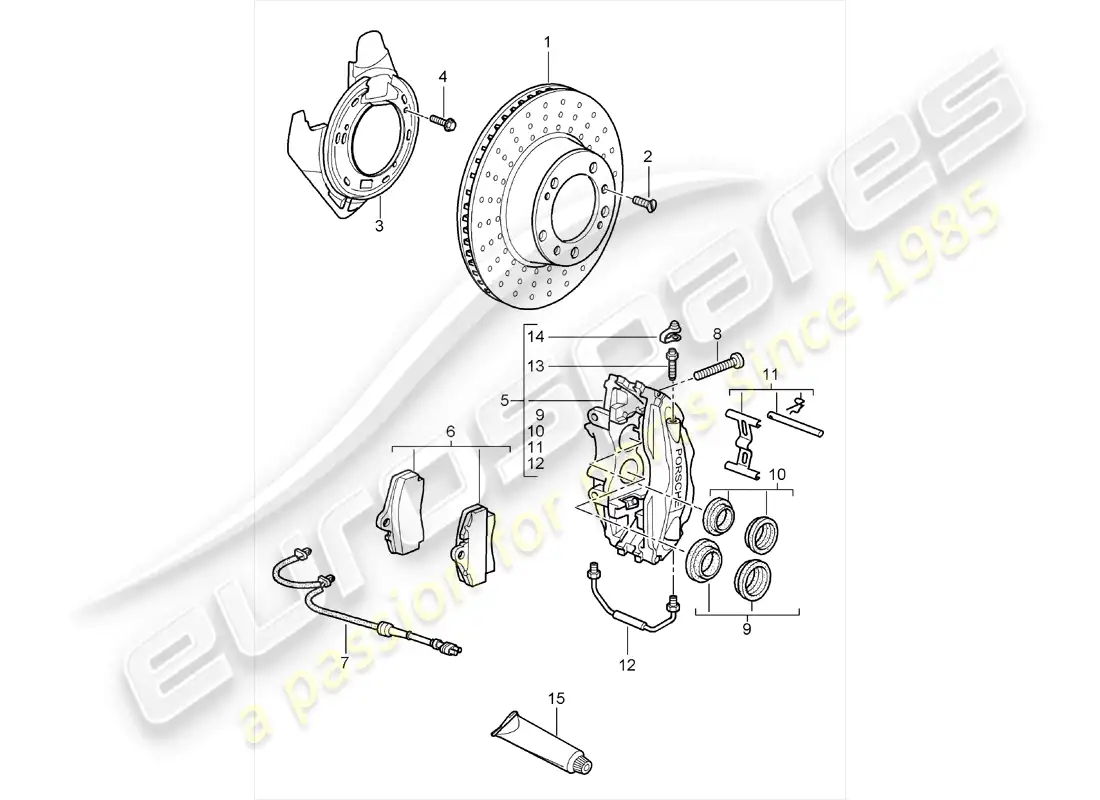 porsche 2012 (987 cayman) disc brakes parts diagram
