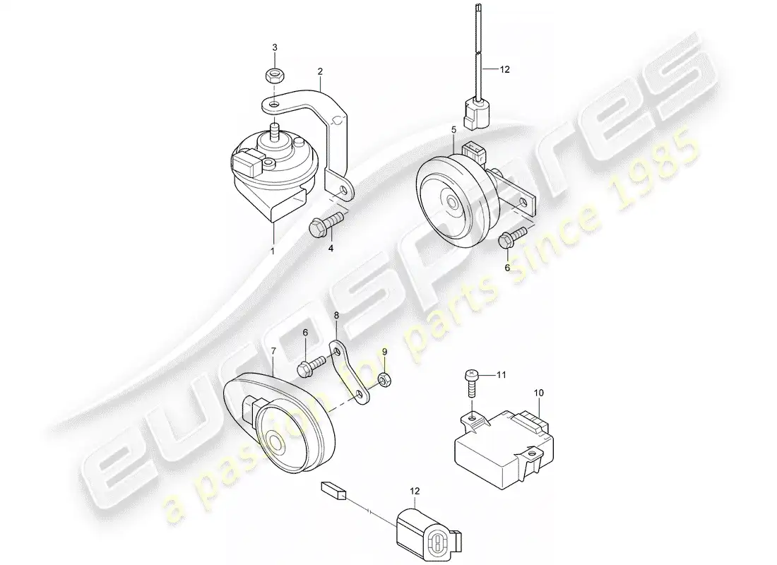 porsche 2007 (cayenne e1 9pa) fanfare horn parts diagram