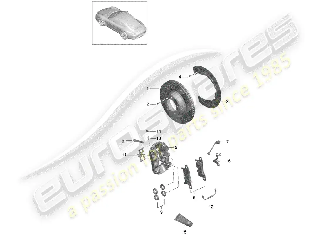 porsche 2015 (991-1) disc brakes parts diagram