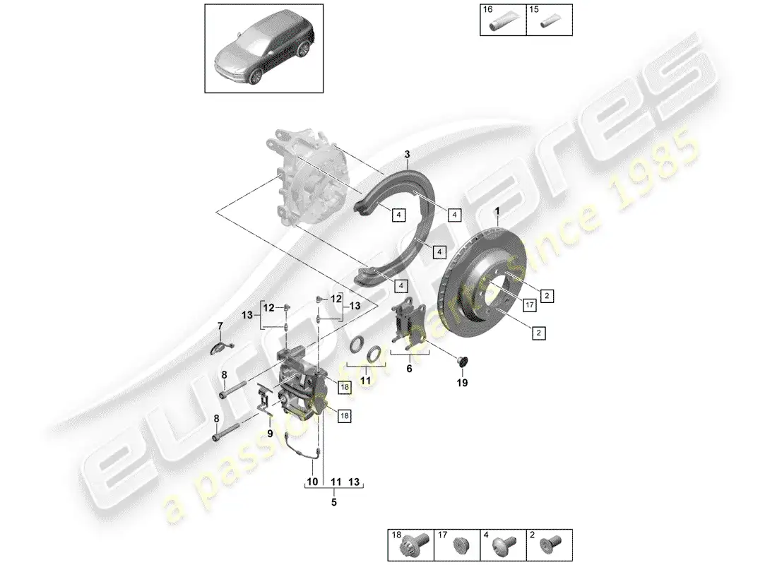 porsche 2020 (cayenne e3 9ya/9yb) disc brakes part diagram