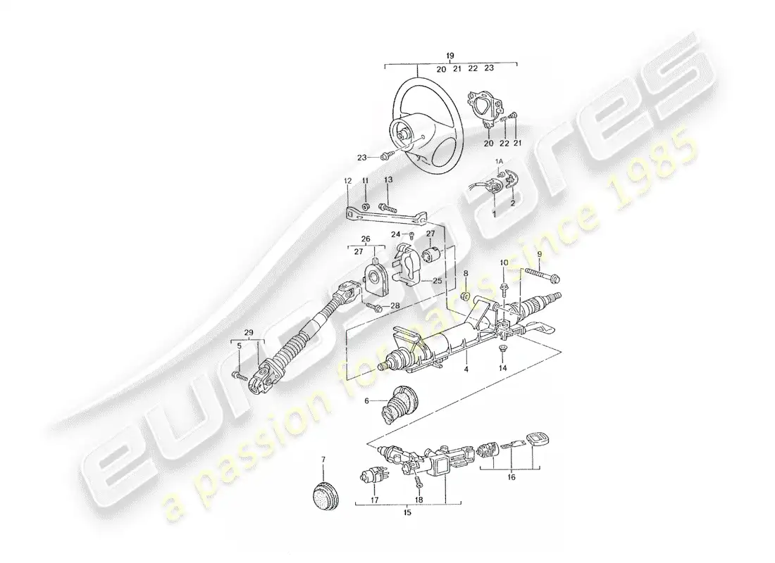 porsche 2001 (996 turbo / gt2) steering protective pipe - intermediate steering shaft - steering wheels parts diagram
