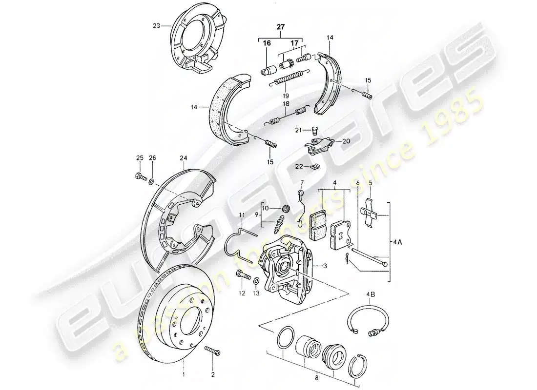 porsche 1984 (944) disc brakes - rear axle parts diagram