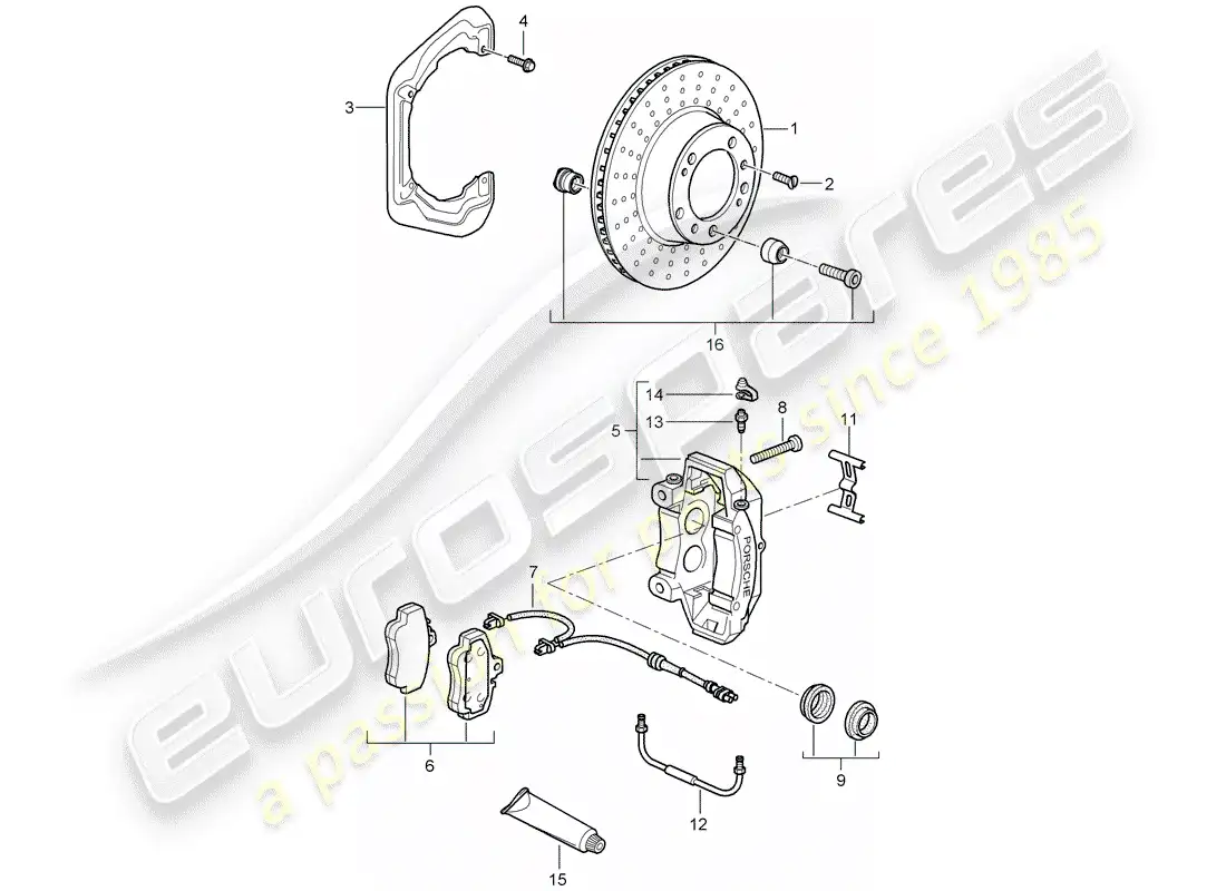 porsche 2009 (997-2 gt3) disc brakes parts diagram