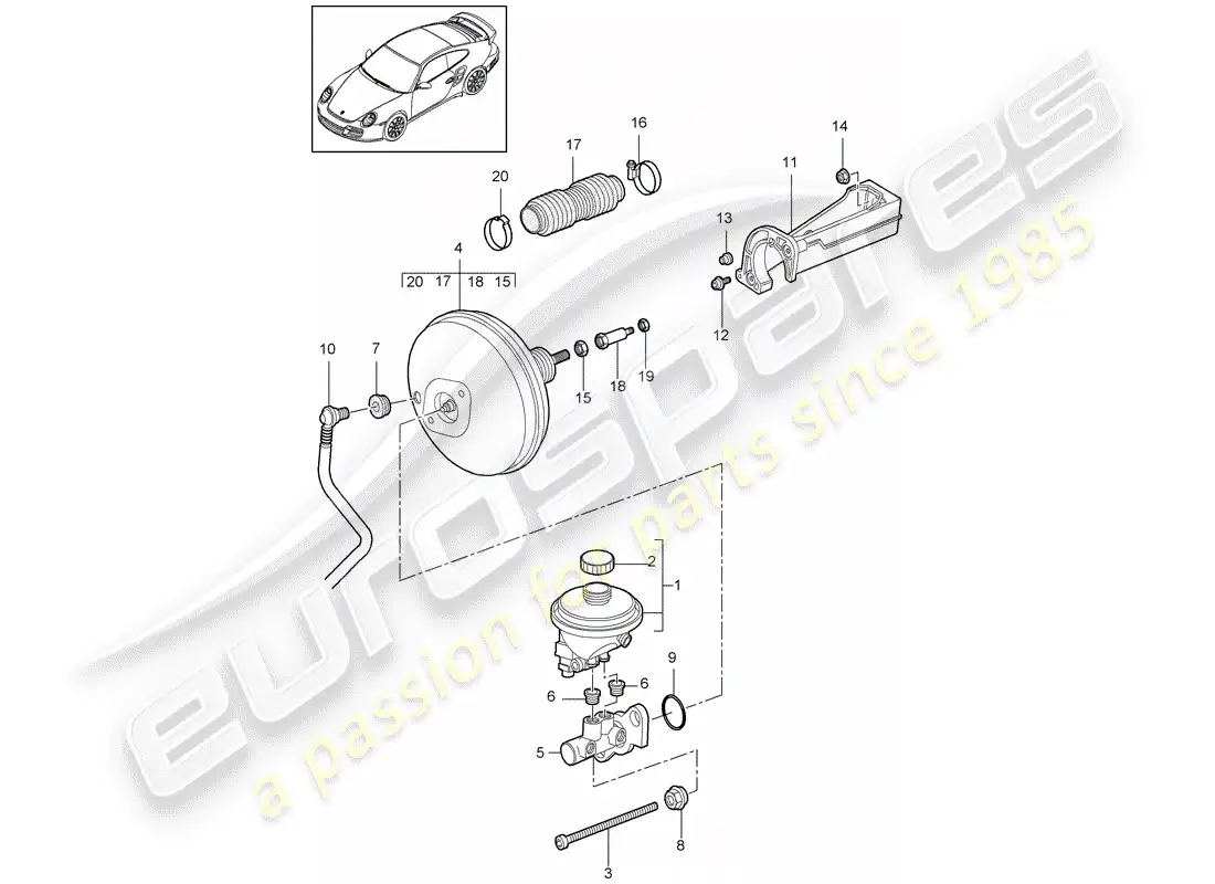 porsche 2013 (997-2 turbo / gt2 rs) brake master cylinder parts diagram