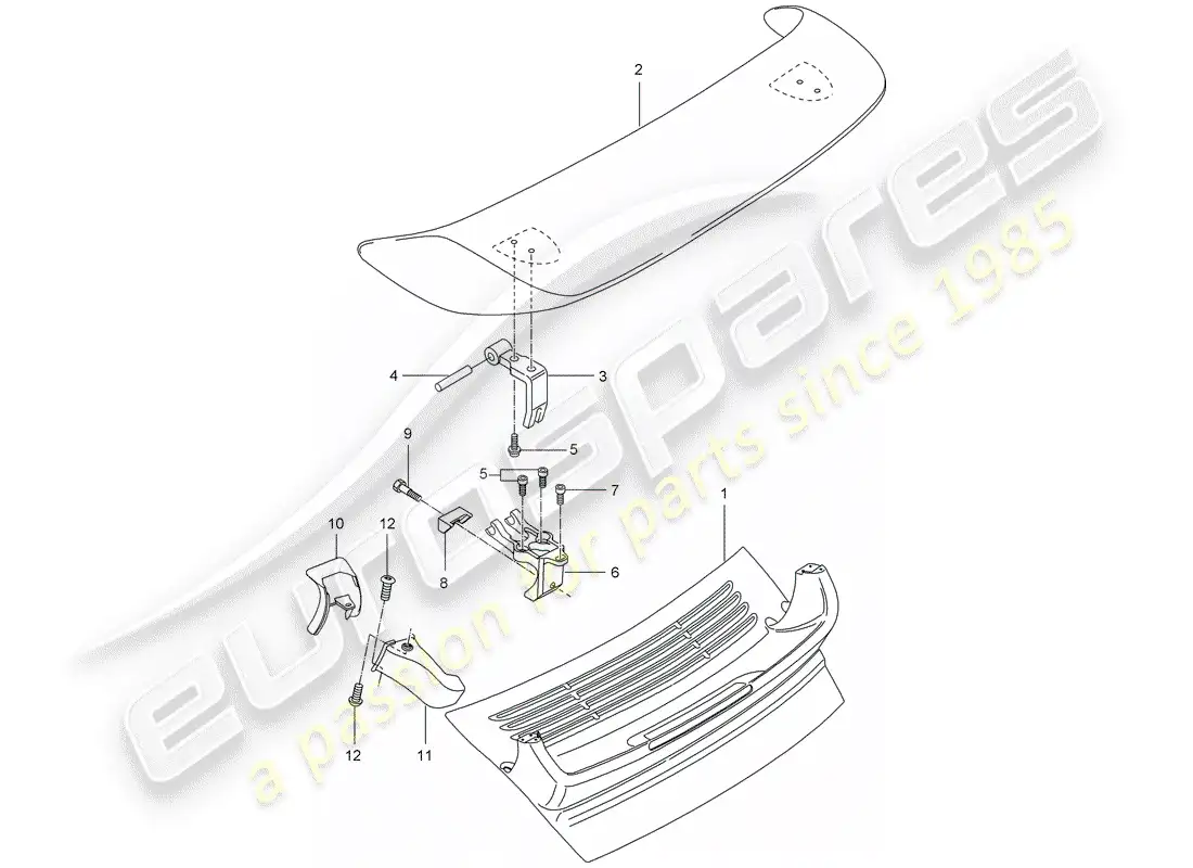porsche 2001 (996 turbo / gt2) rear spoiler parts diagram